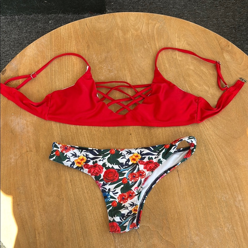 Red Floral Bikini Set